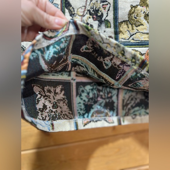 Cat Tapestry Mini Skirt XL Vintage Style Woven Novelty Kitten Print - Picture 3 of 9